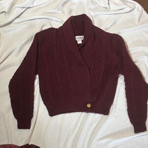 JH Collectibles Women's Burgundy Cable Knit Cardigan